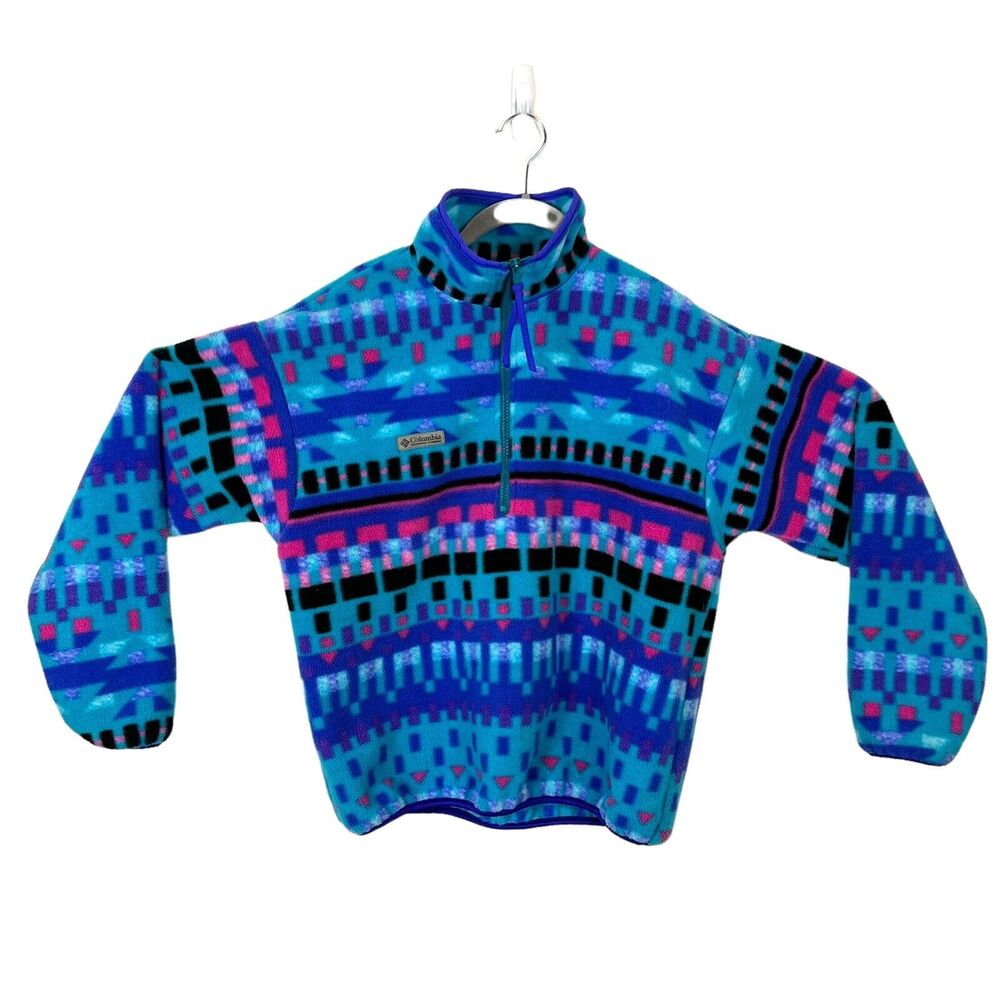 Columbia Fleece Pullover Women 80s 90s Navajo Aztec Geometric Southwest Colorful